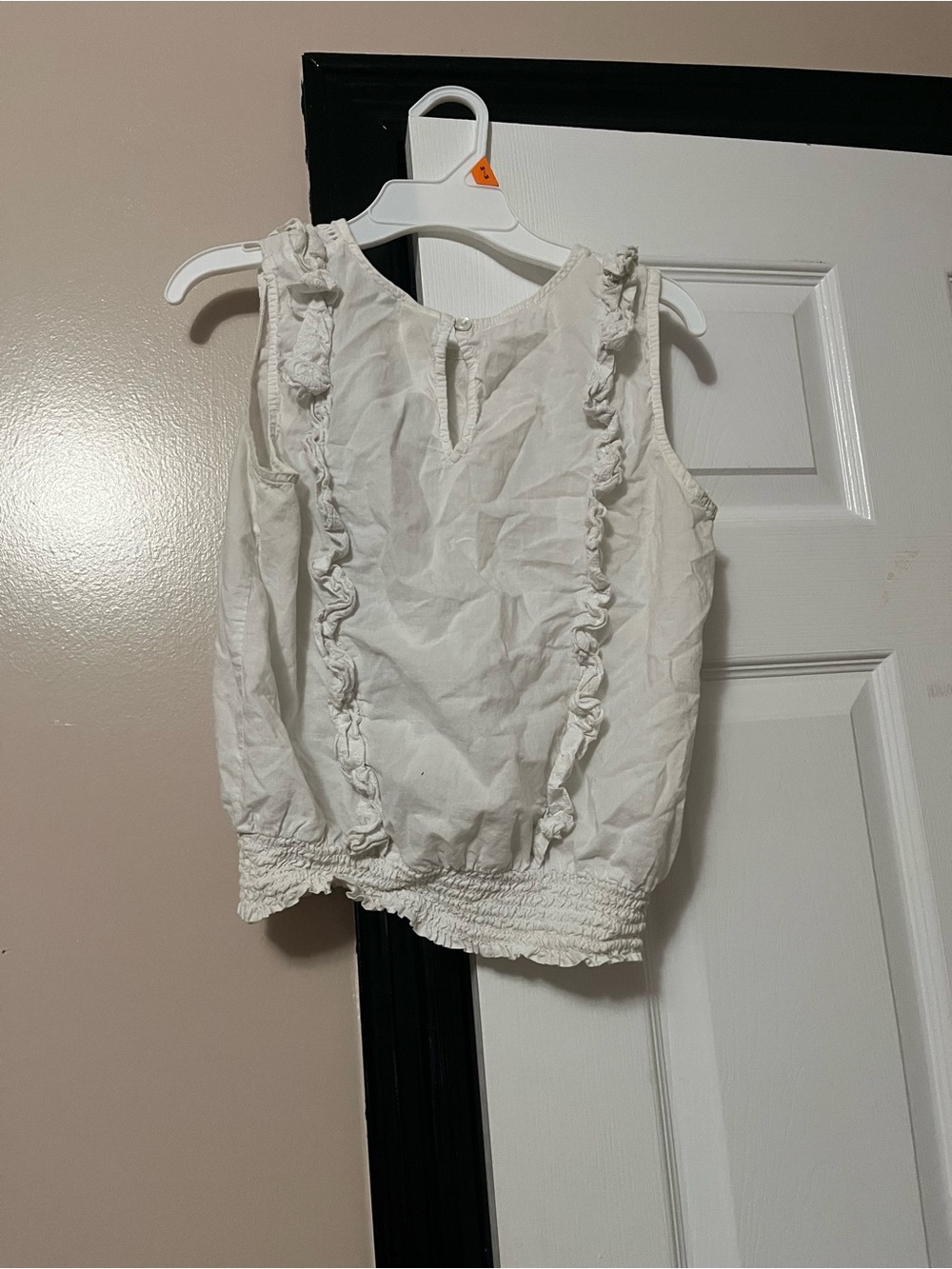 Women's 100% Cotton Size Medium White Eyelet Ruffle Sleeveless Top - Picture 4 of 8